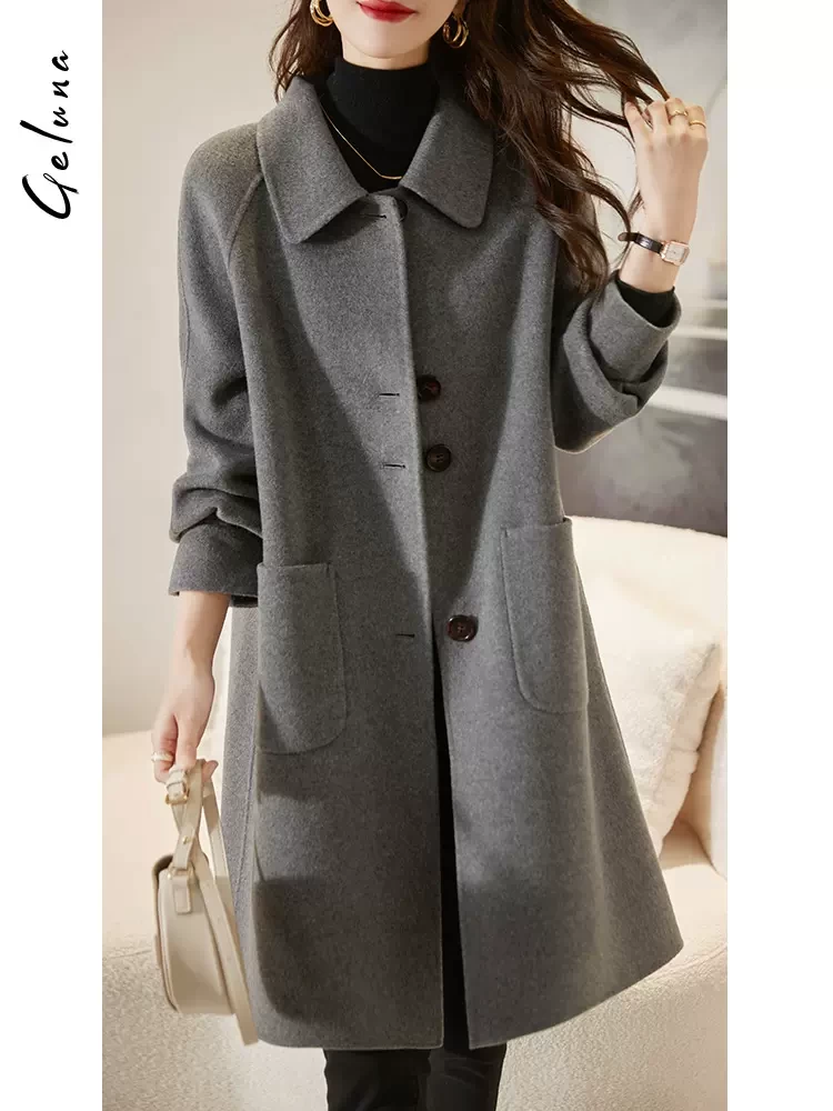 New Korean style fashion double-sided fleece wool coat brand women's autumn and winter mid-length woolen coat