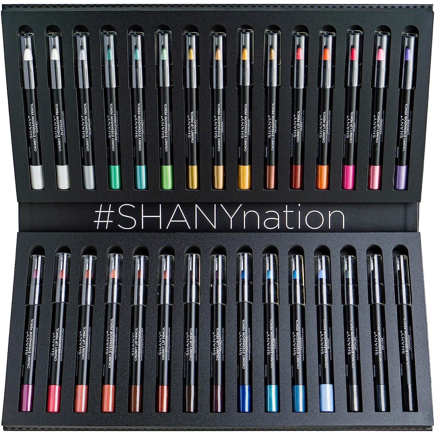 SHANY Multi-Use Chunky Pencils for Eye Shadow, Eyeliner, Lip Liner, Lipstick - W/Vitamin E & Aloe Vera - Set of 30 Colors