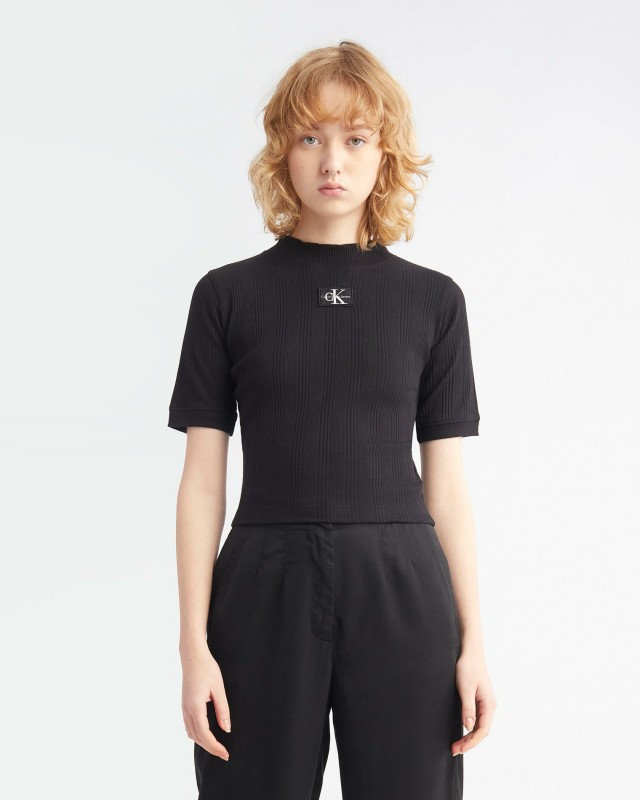 SMALL LOGO BADDLE RIBBED KNIT TOP