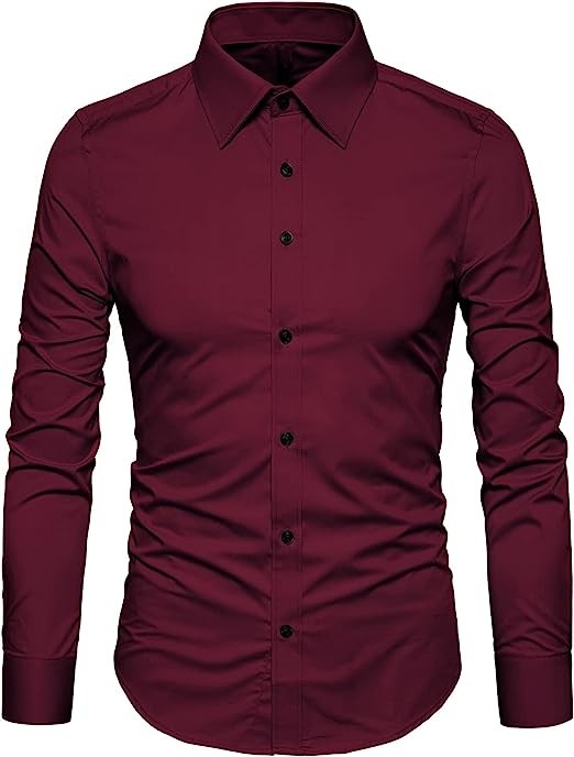 Manwan walk Men's Slim Fit Business Casual Cotton Long Sleeve Solid Color Button Down Dress Shirt