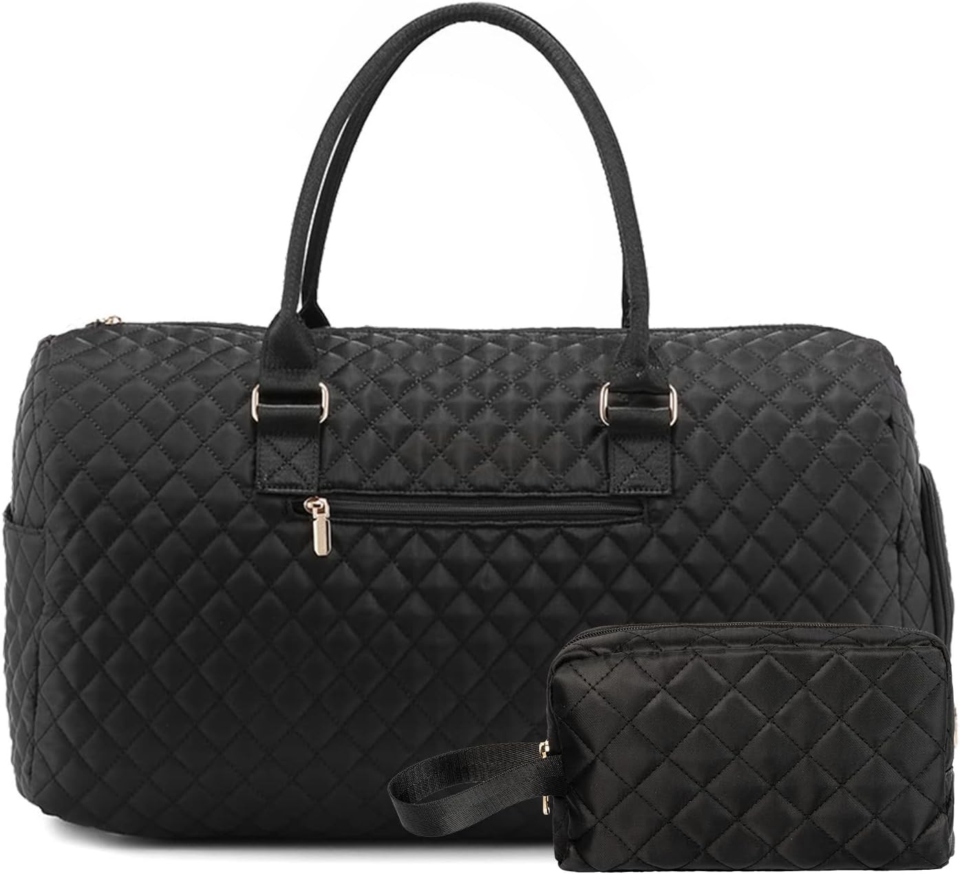 Weekender Bag Ladies Overnight Bag Carryon Weekend Travel Luggage Bag with Toiletry Bag Suitable for Daily Travel, Black//White,