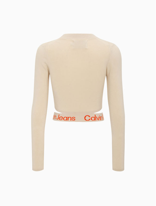 [JENNIE same style] Calvin Klein 22 autumn and winter women's round neck short jacquard hollow knit sweater J219787