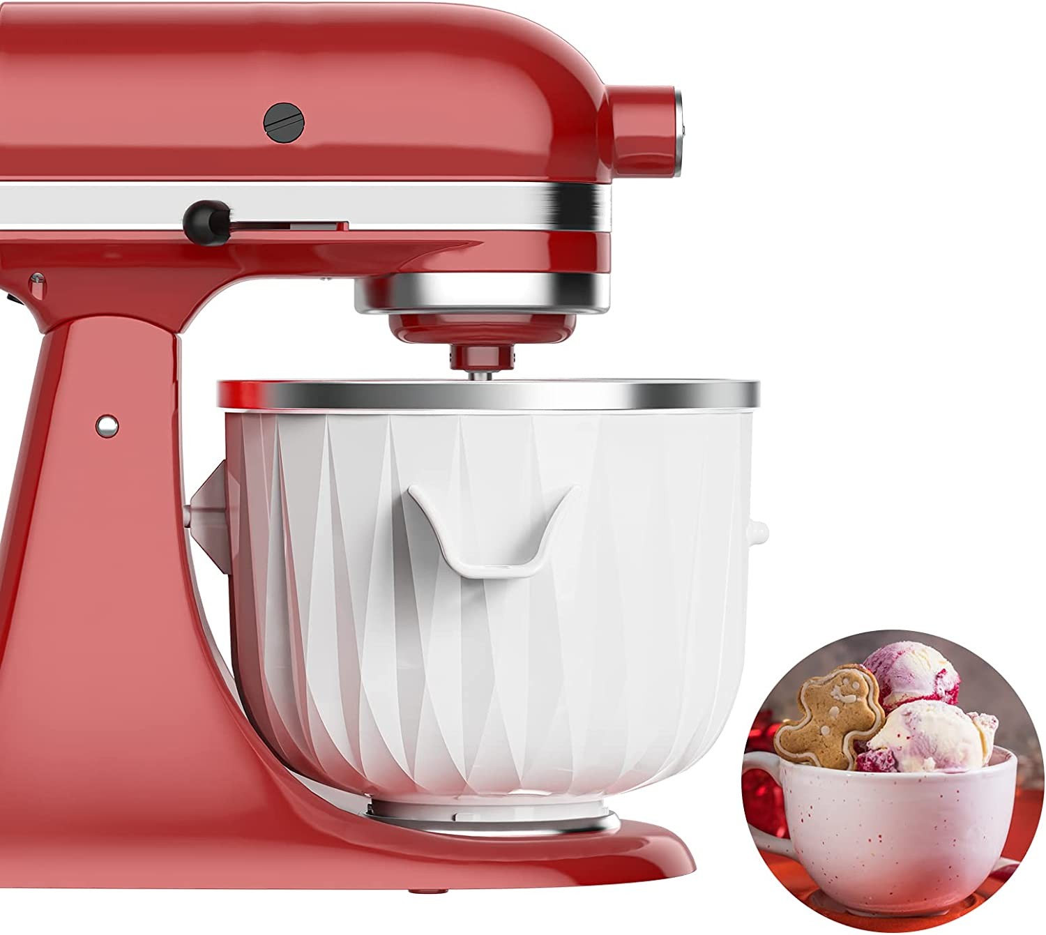 InnoMoon Ice Cream Attachment for Kitchenaid, Ice Cream & Sorbet Gelato Maker, 2 Quarts Frozen Yogurt Ice Cream Maker Attachment for Kitchenaid 4.5Qt and Larger Stand Mixers