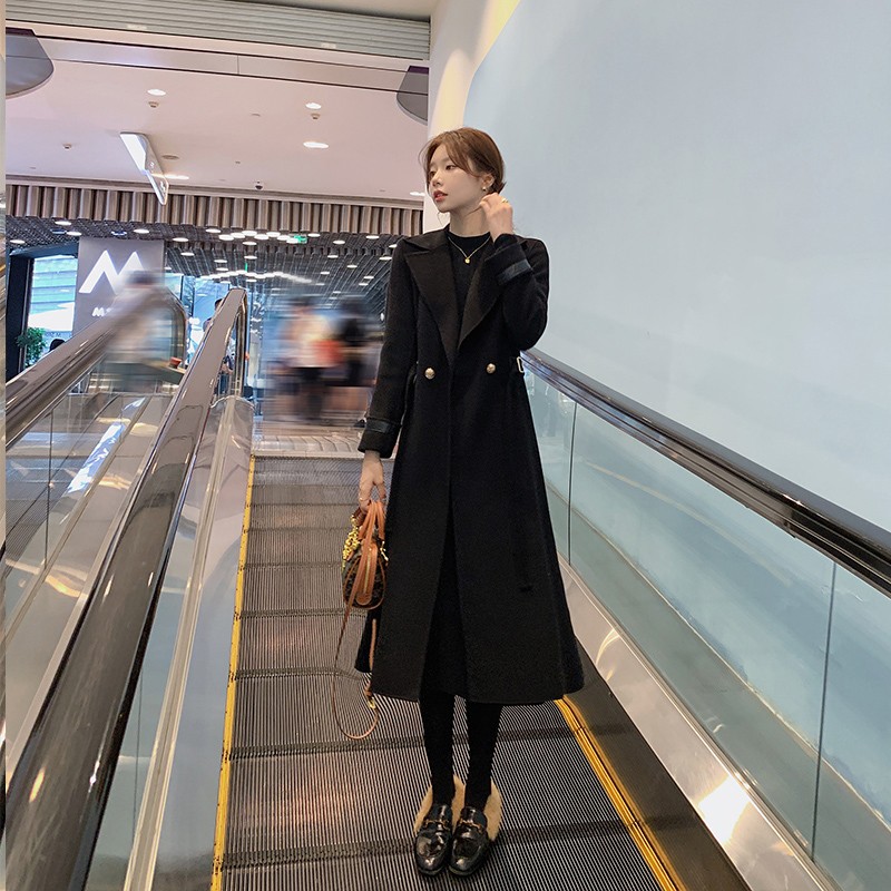 Double-sided cashmere coat women's winter new mid-length black thickened woolen autumn and winter high-quality woolen coat