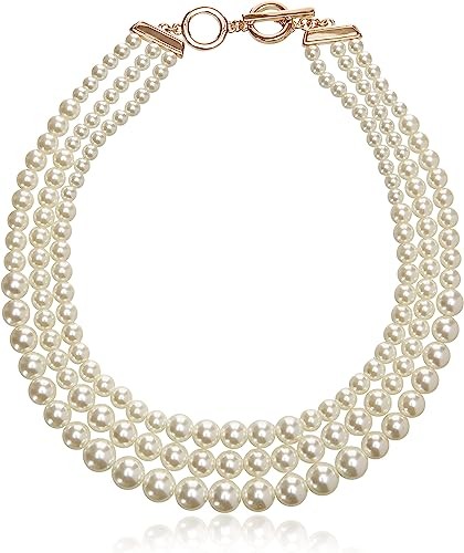 Anne Klein Women's Gold White Pearl Collar Necklace