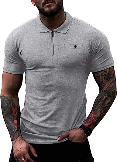 COOFANDY Men's Zipper Polo Shirt Short Sleeve Golf Shirt Slim Fit Casual T-Shirt with Pockets