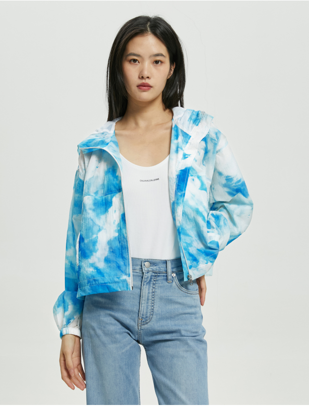 Calvin Klein autumn and winter new ladies outdoor casual overlapping print hooded single jacket jacket J219609