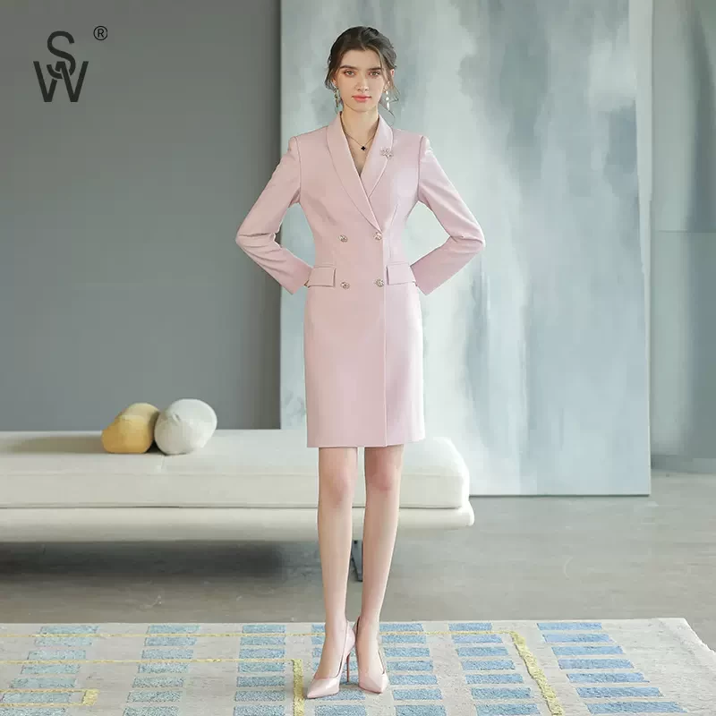 SW autumn long-sleeved pink host anchor professional dress female fashion western style slim skirt for formal occasions