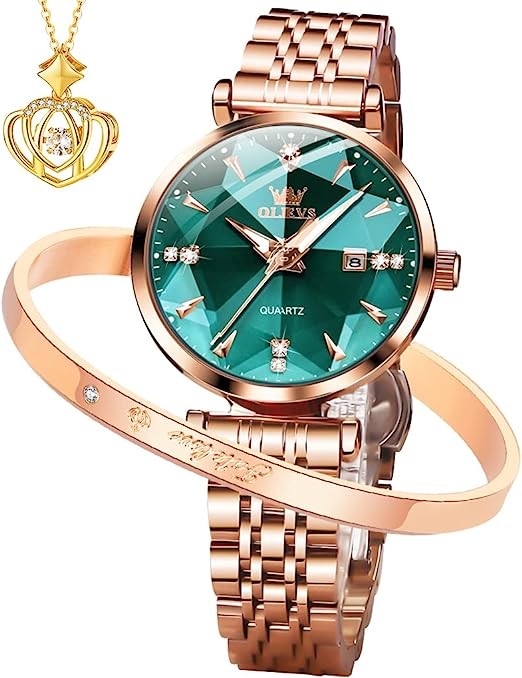 OLEVS Rose Gold Watch Ladies Diamond Luxury Dress Watch Luminous Waterproof
