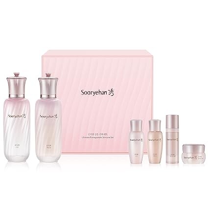 LG Beauty SOORYEHAN Ultimate Pomegranate Skin Care Set - Improves Skin Elasticity, Reduces Pores/Wrinkles & Gentle Exfoliation. Collagen, Elastin, Vitamin C, Adenosine and Niacinamide.