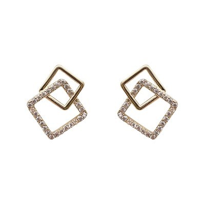 Korean temperament simple square small earrings personality sterling silver needle geometric earrings female fashion all-match Hong Kong style ear accessories