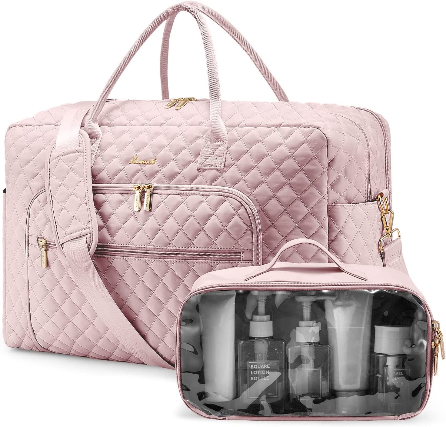LOVEVOOK Travel Duffle Bag, Weekend Bag for Women, with Amenity Bag, Laptop Compartment, Yoga Gym Bag, Shoe Bag with Wet Bag, Hospital Bag for Labor and Delivery, Pink