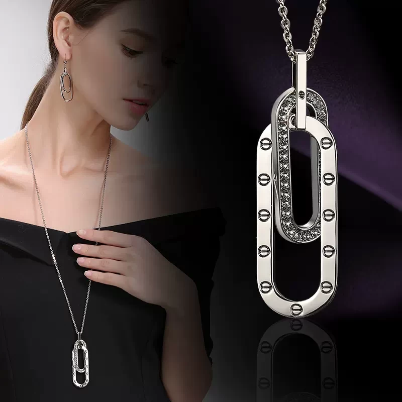 Ornament Shimei Oval Sweater Chain Jewelry Chain Autumn and Winter Long Accessories Pendant Necklace Female Korean Fashion Versatile