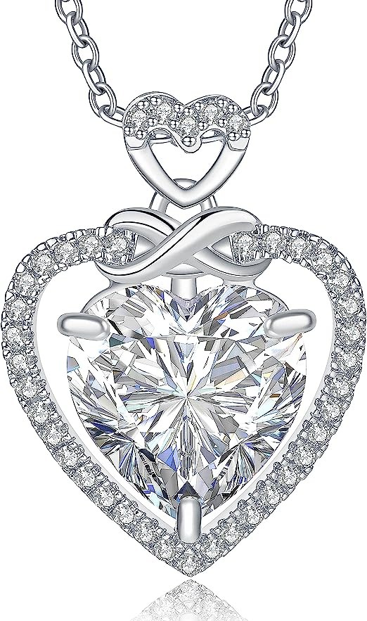 Kraus-Moller Heart Necklace Women's Color Silver Infinity Necklace Set Simple Women's Pendant Luxury Gift Box Includes Prom Day Gift, Rhodium Plated Finish (Phoenix Plating), Zircon
