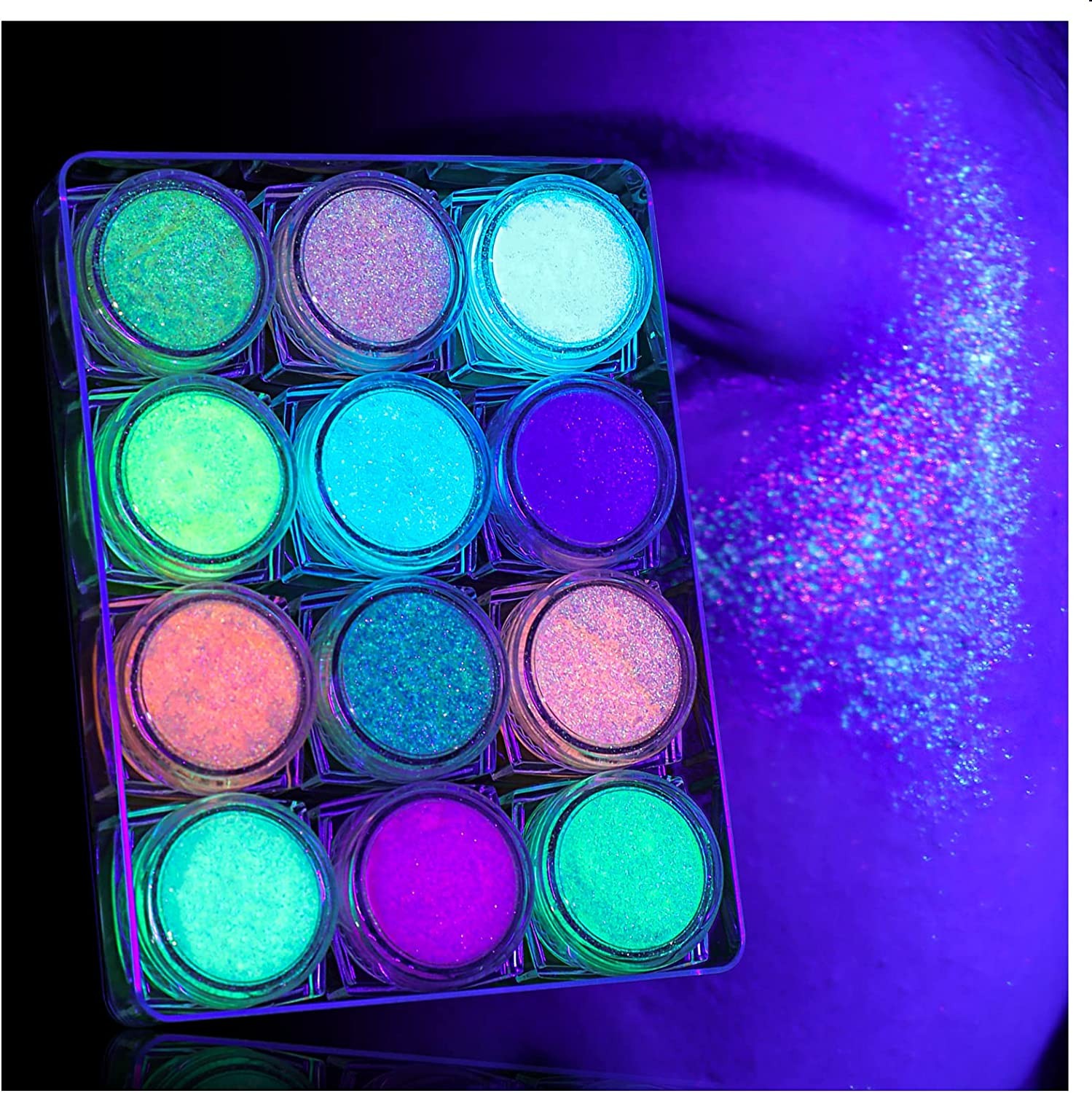 LATIBELL Body Face Glitter Gel, UV Black Light Reactive Glow Glitter Makeup, 12 Colors Fine UV Body Glitter for Women, Face Glitter Makeup Gel for Festival Rave Accessories