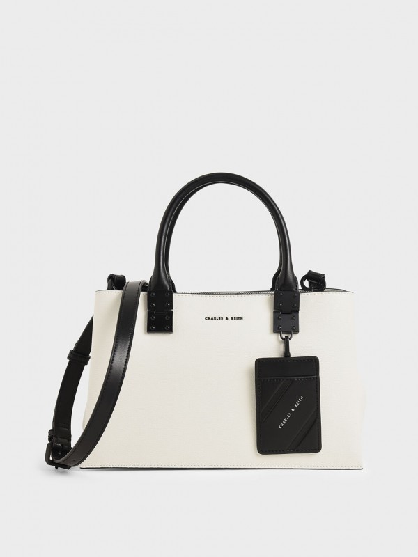 Tag square tote, white, hi-res
