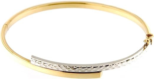 Lucchetta - Gold Bracelet, 7" Women's Girls Bracelet 14kt Yellow Gold and White Gold Diamond Effect Engraving, 5.40 Grams, 14k Solid Gold Bracelet for Girls, Italian Excellence in Fine Jewelry, BC2098