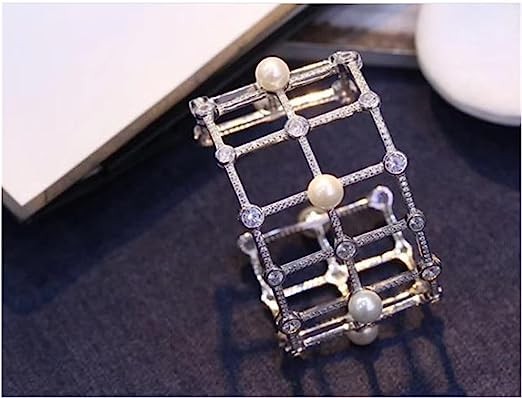 ALREMO HUANGXING - Fashion Luxury Design Real S925 Sterling Silver Shiny Pearl Bangles Jewelry Compatible with Elegant Women Hollow Circle Bracelet (Metal Color : Silver Plated)