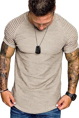 COOFANDY Men's Muscle T-Shirts Ruched Raglan Sleeves Bodybuilding Gym T-Shirts Short Sleeves Fashion Workout Shirts Trendy Shirts