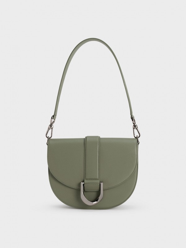 Gabine saddle bag in leather, gray green, hi-res